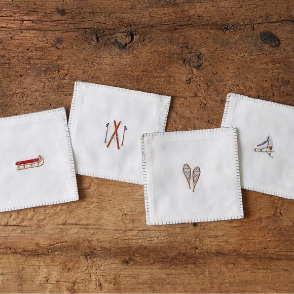 Arhaus Winter Sports Cocktail Napkins (Set of 4) NWT - Picture 1 of 5